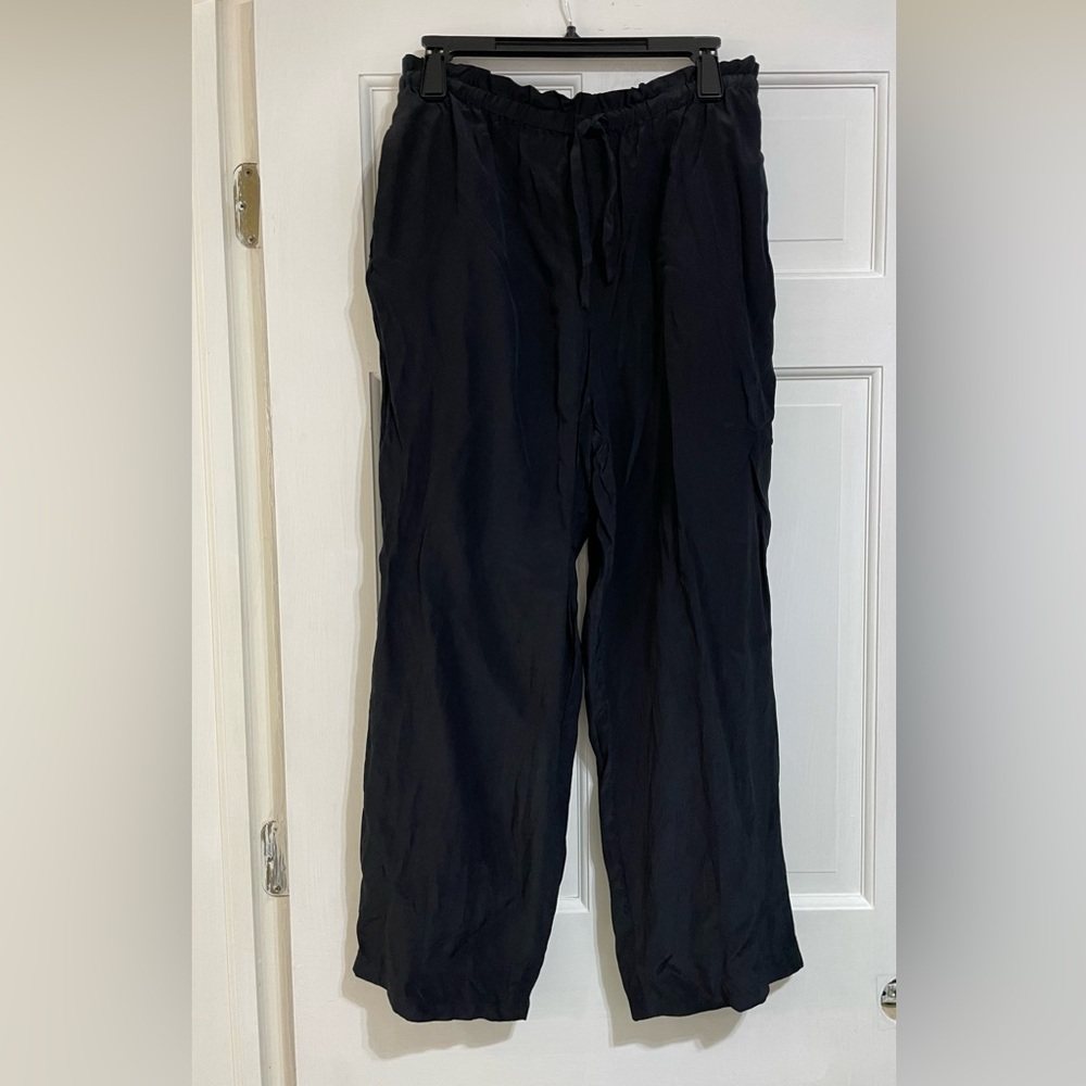 Liz Claiborne 100% silk women's Large Petite black pants loose dress slacks